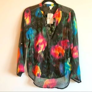 BNWT ANTHROPOLOGIE SHEER ABTRACT LONG SLEEVE TOP